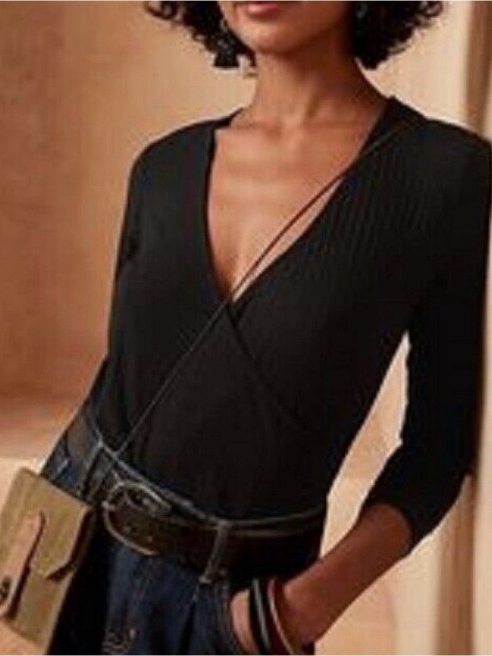 Banana Republic Black soft knit ribbed wrap top